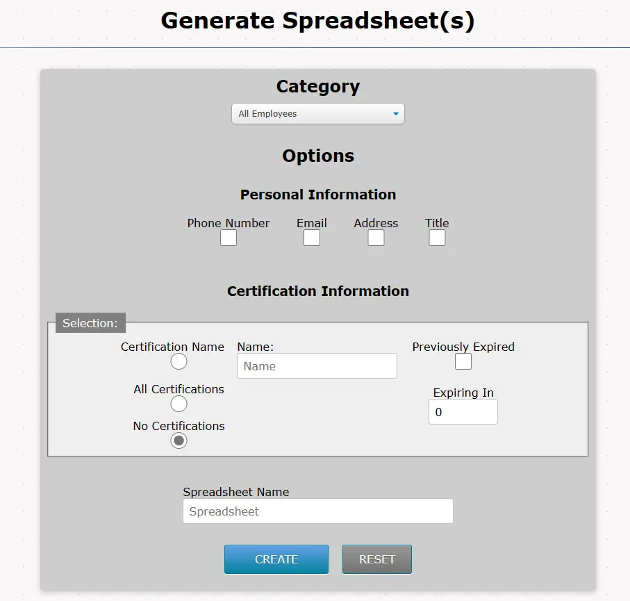 generate Spreadsheet