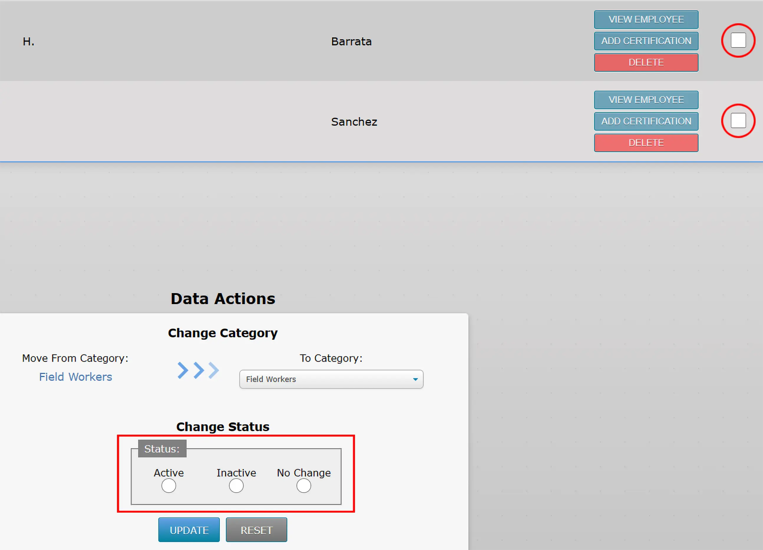 Change Active Status from Categories